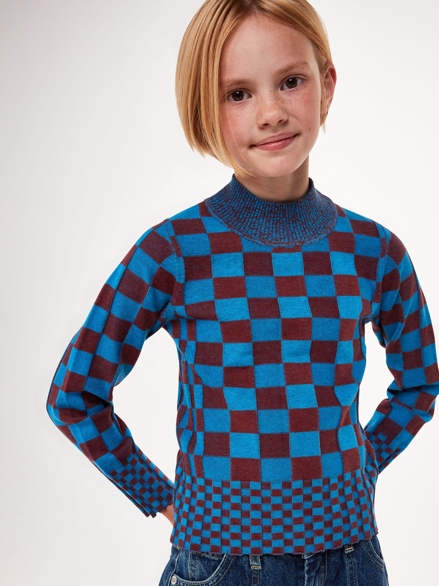 Buy Whistles Kids' Checkerboard Knit Jumper, Blue/Multi Online at johnlewis.com