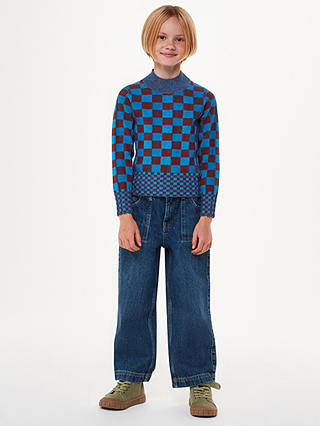 Whistles Kids' Checkerboard Knit Jumper, Blue/Multi