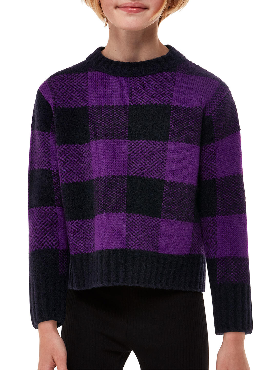 Whistles Kids' Wool Blend Checkerboard Jumper, Purple/Multi
