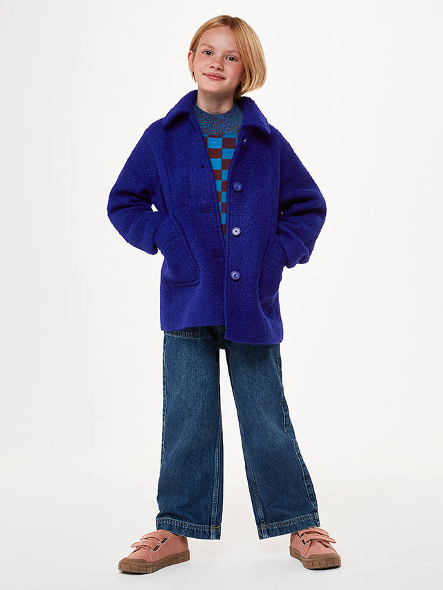 Whistles Kids' Daisy Boucle Wool Blend Coat, Blue