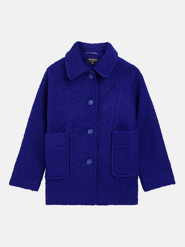 Whistles Kids' Daisy Boucle Wool Blend Coat, Blue