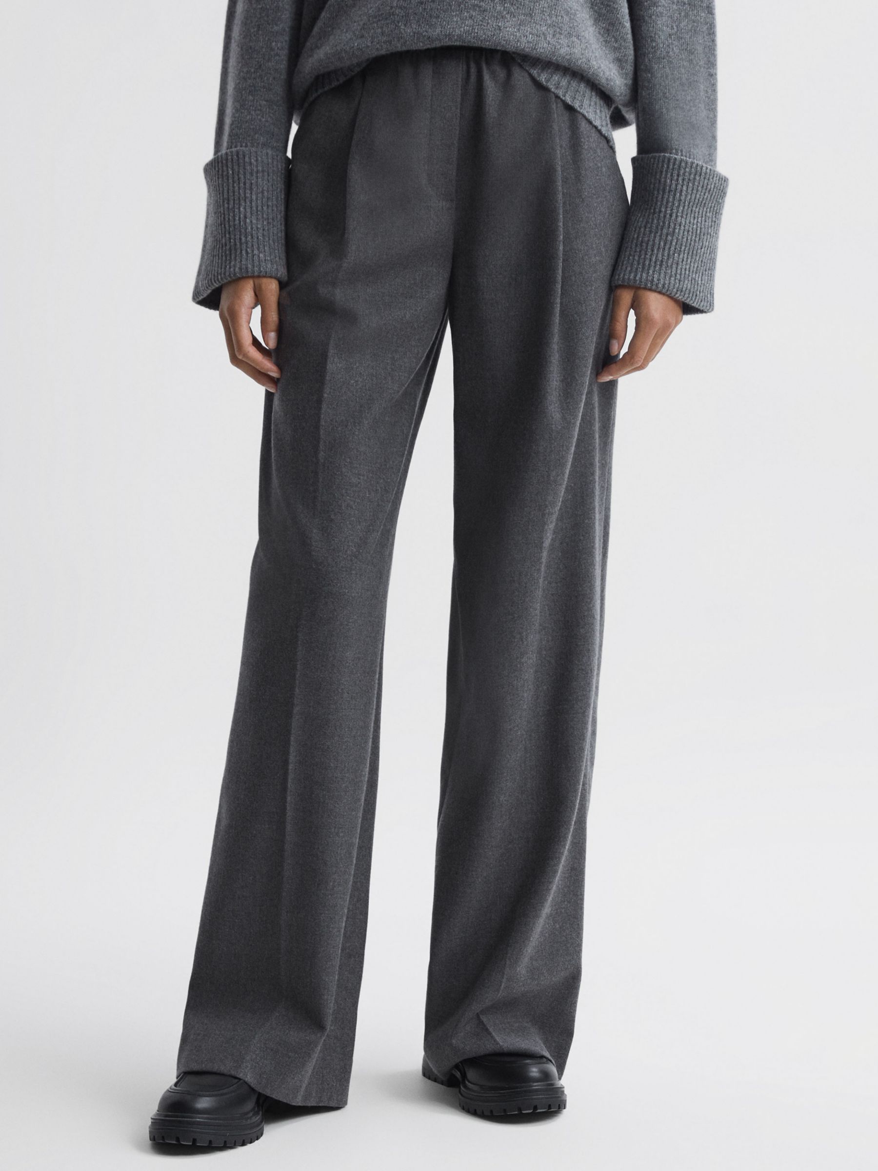 Buy Reiss Petite Valeria Wool Blend Flannel Wide Leg Trousers, Grey Online at johnlewis.com