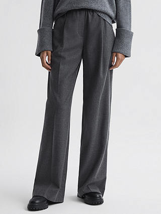 Reiss Petite Valeria Wool Blend Flannel Wide Leg Trousers, Grey