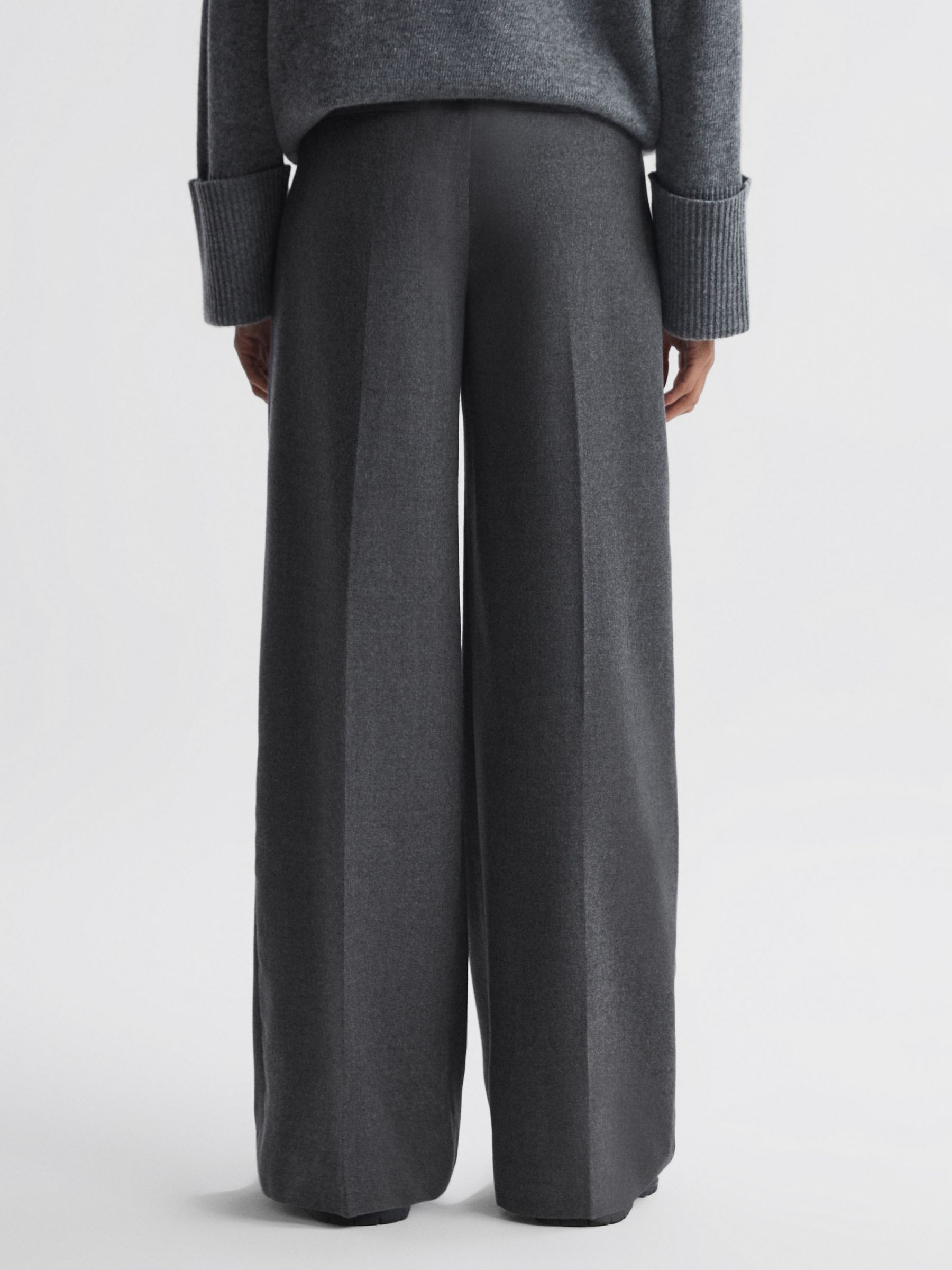 Buy Reiss Petite Valeria Wool Blend Flannel Wide Leg Trousers, Grey Online at johnlewis.com