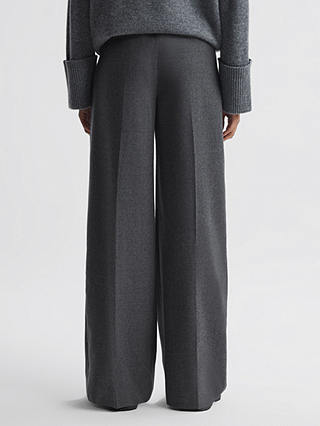 Reiss Petite Valeria Wool Blend Flannel Wide Leg Trousers, Grey