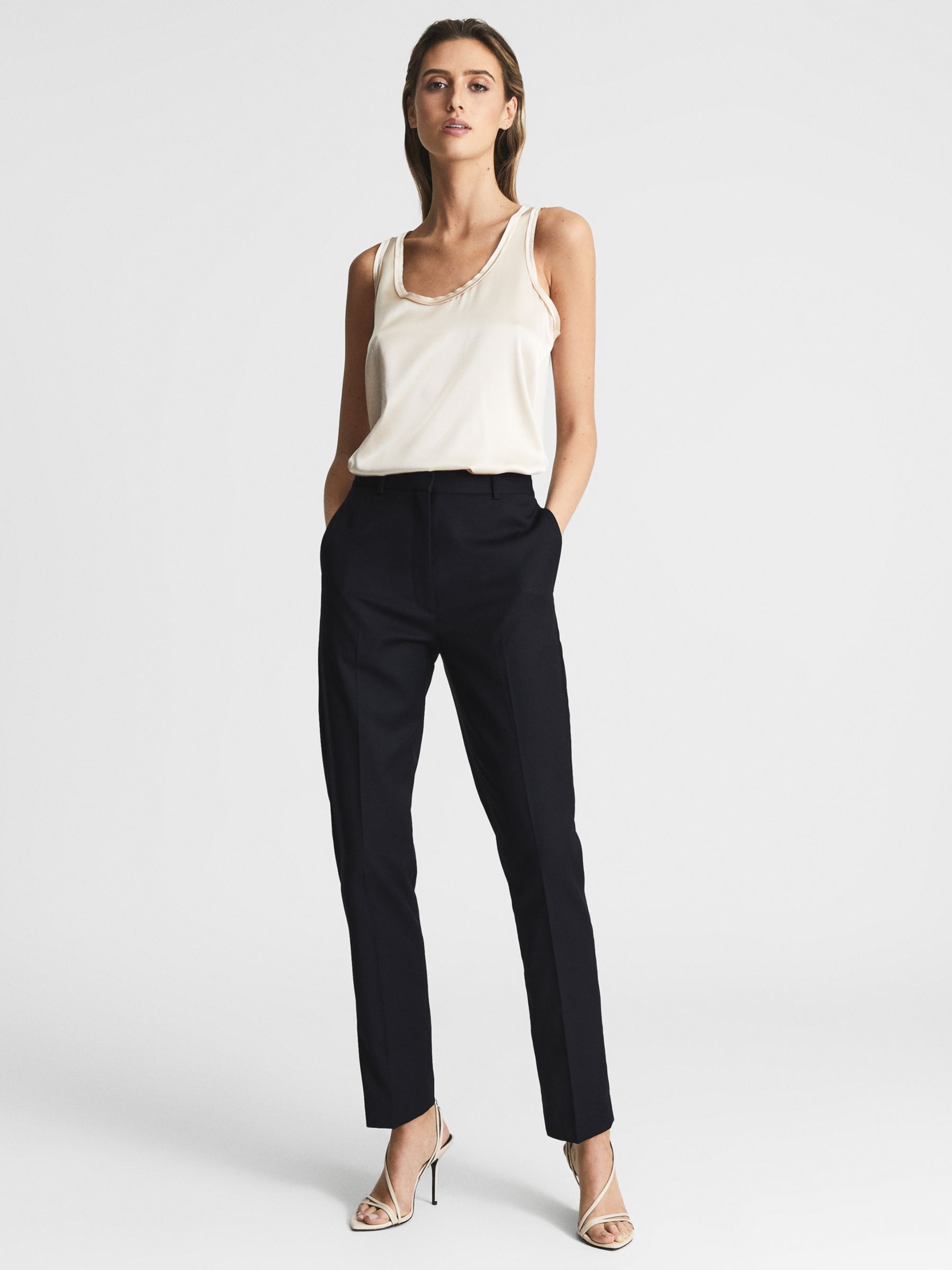 Reiss Petite Haisley Wool Blend Tapered Trousers, Navy at John Lewis ...