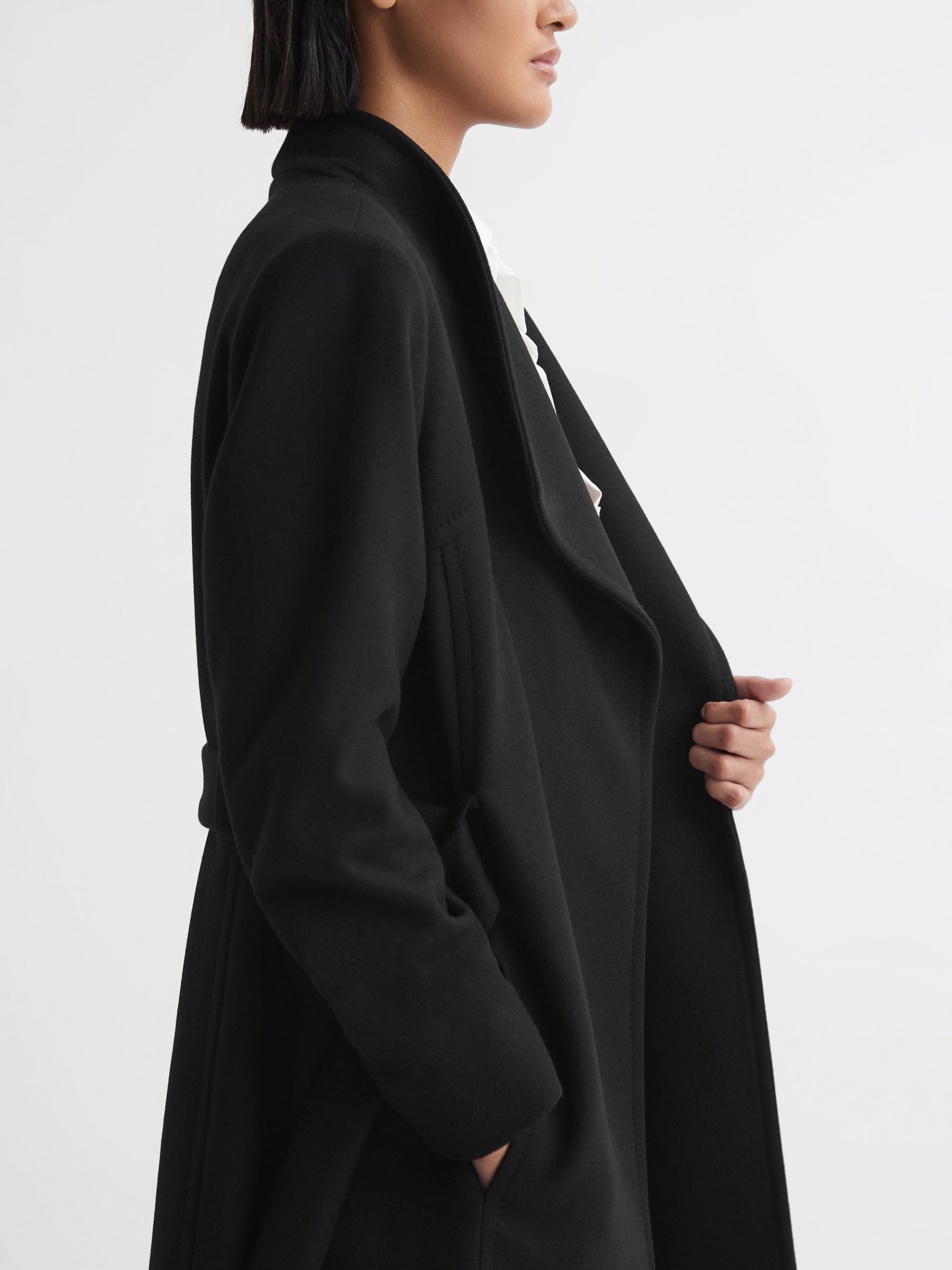 Reiss Freja Tailored Wool Blend Coat, Black at John Lewis & Partners