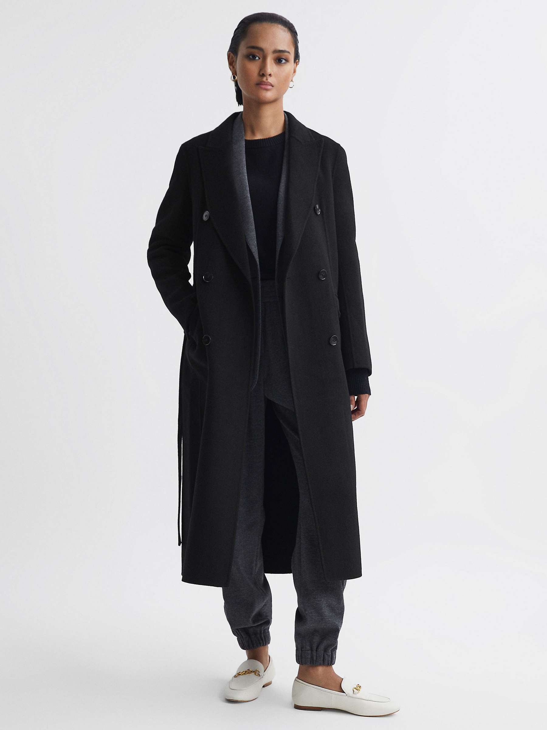 Buy Reiss Arla Wool Blend Belted Coat, Black Online at johnlewis.com