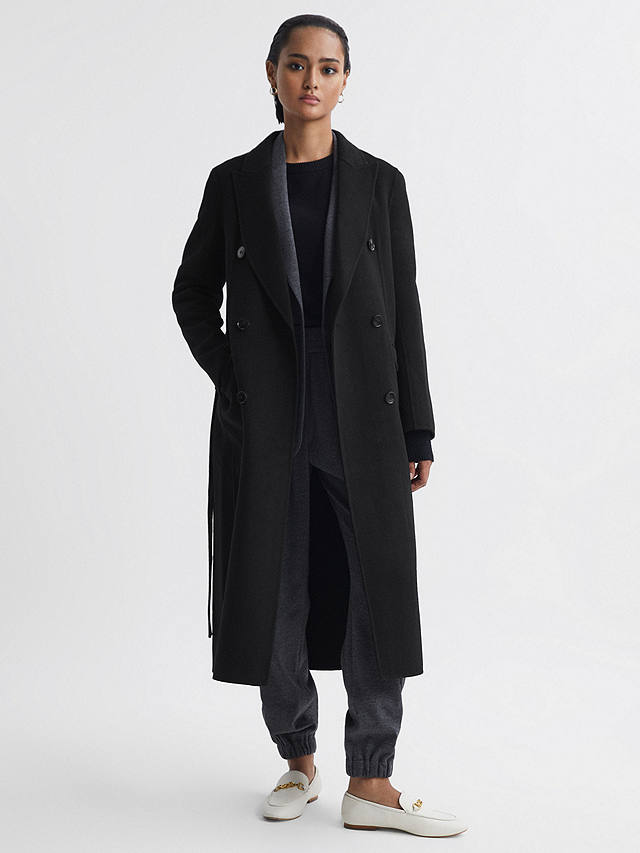 Reiss Arla Wool Blend Belted Coat, Black