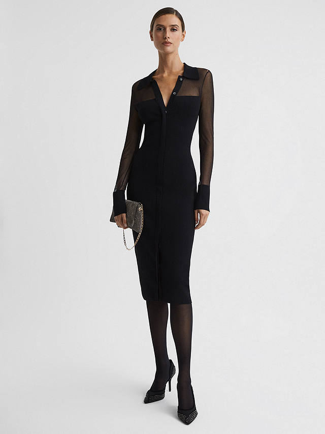 Reiss Nala Midi Bodycon Shirt Dress, Black at John Lewis & Partners