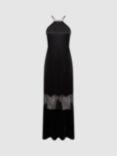 Reiss Janelle Satin Lace Panel Maxi Dress, Black, Black