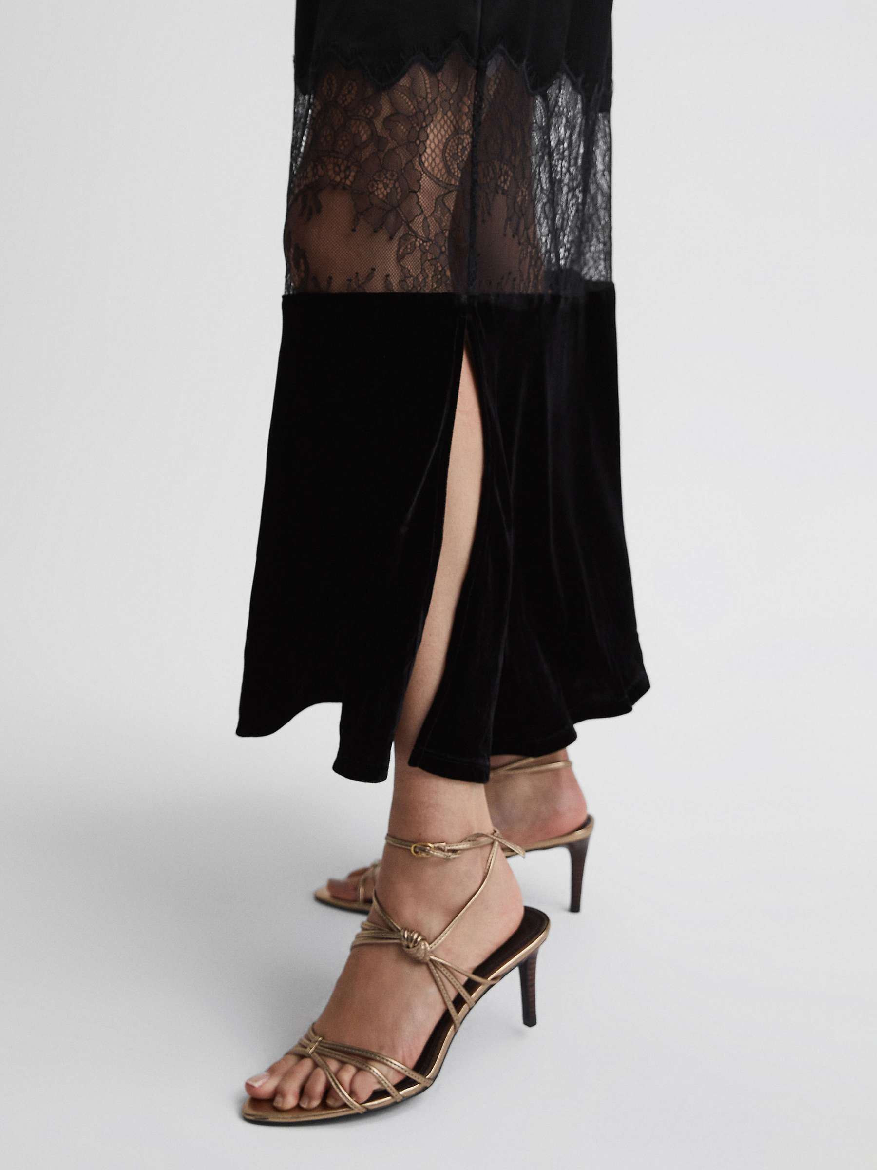 Buy Reiss Janelle Satin Lace Panel Maxi Dress, Black Online at johnlewis.com
