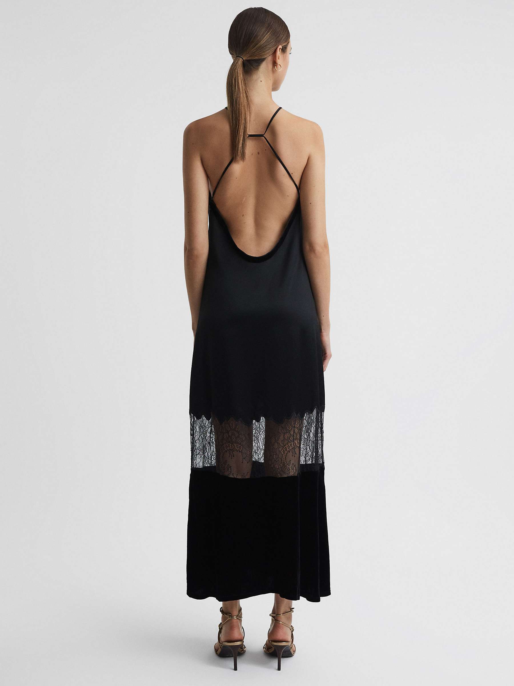 Buy Reiss Janelle Satin Lace Panel Maxi Dress, Black Online at johnlewis.com