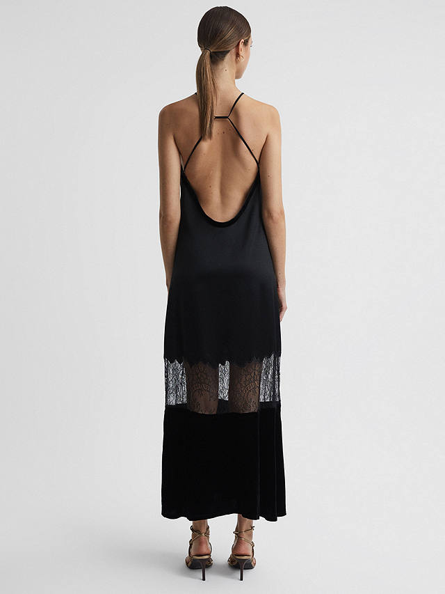 Reiss Janelle Satin Lace Panel Maxi Dress, Black