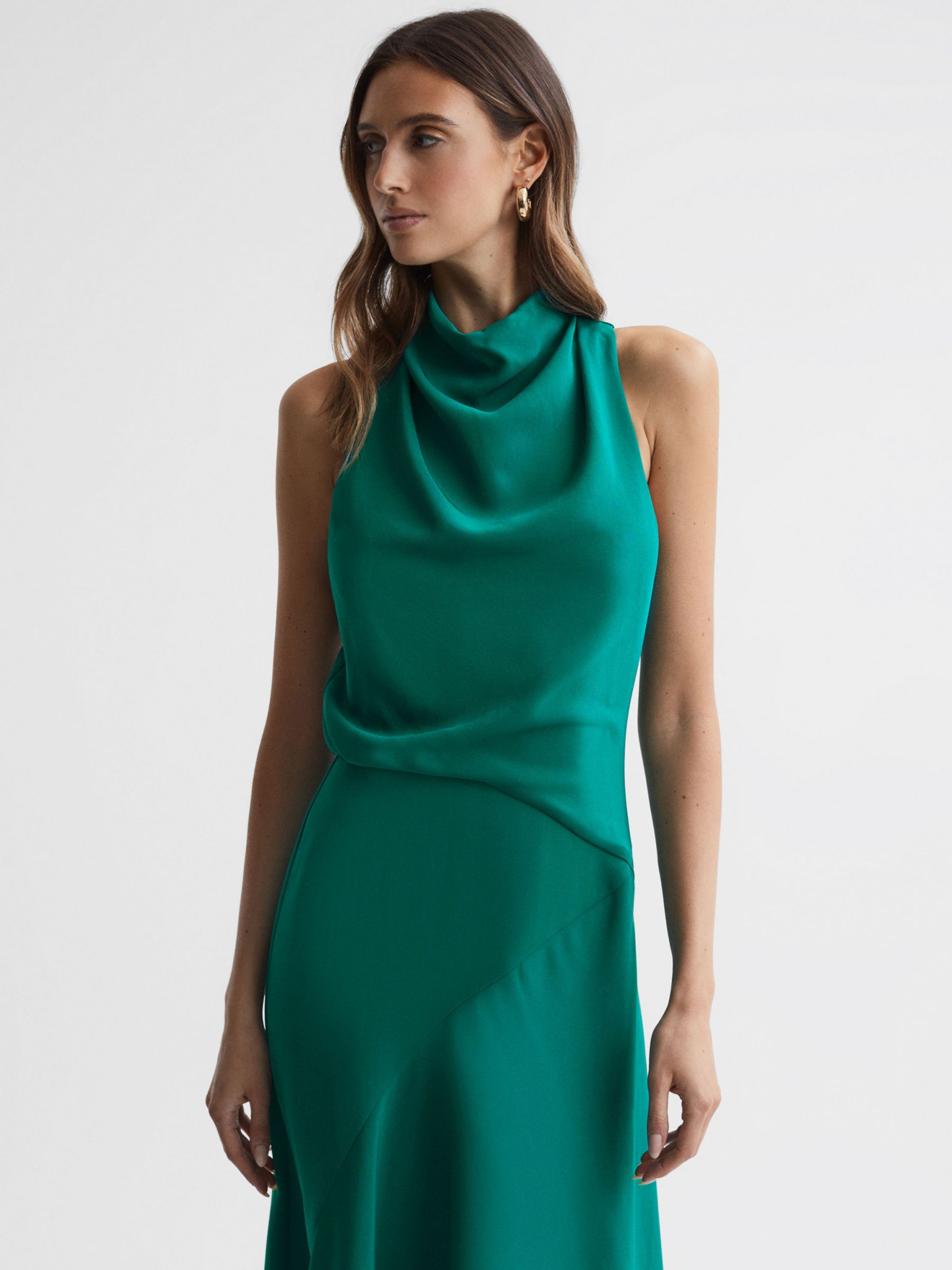 Women's Cowl Neck Dress, Green Cowl Neck Dress