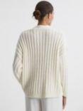 Reiss Annie Relaxed Fit Ribbed Wool Blend Cardigan, Neutral, Neutral