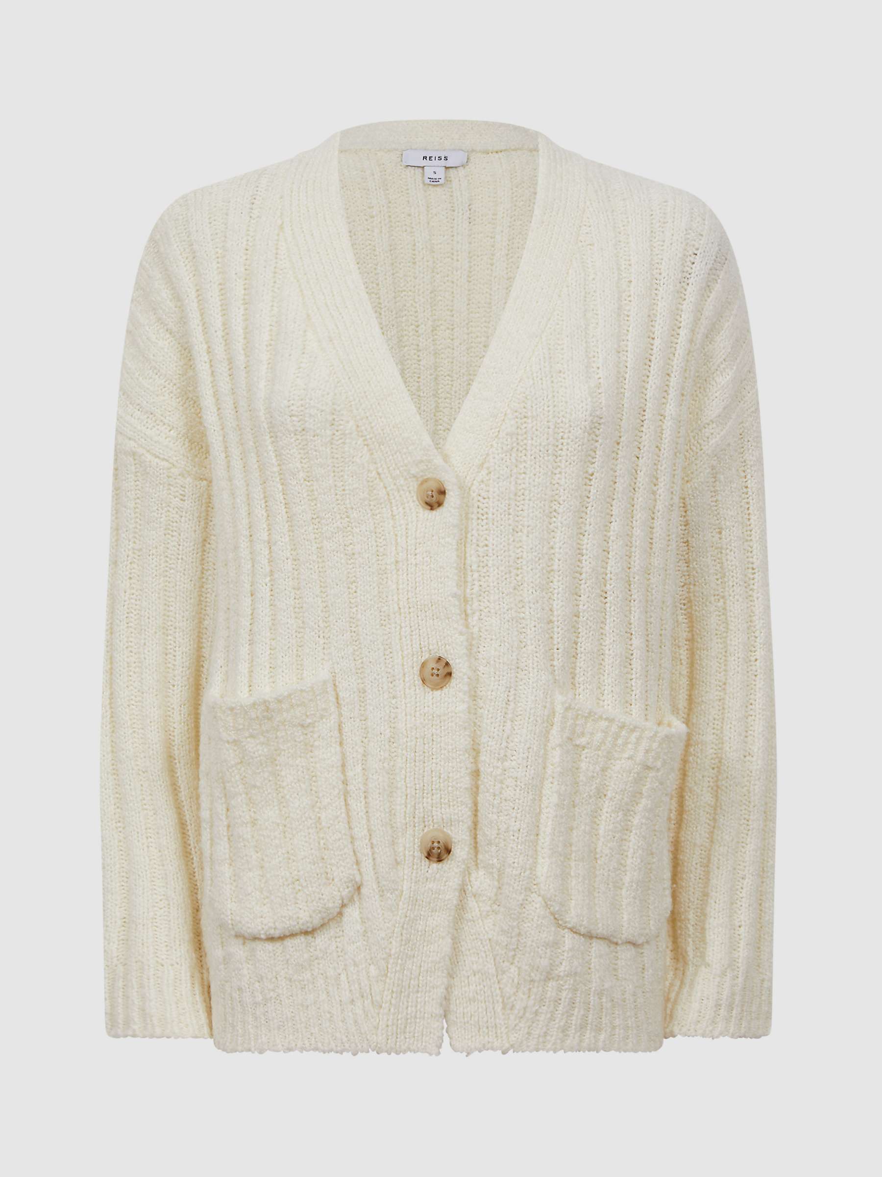 Reiss Annie Relaxed Fit Ribbed Wool Blend Cardigan, Neutral at John ...