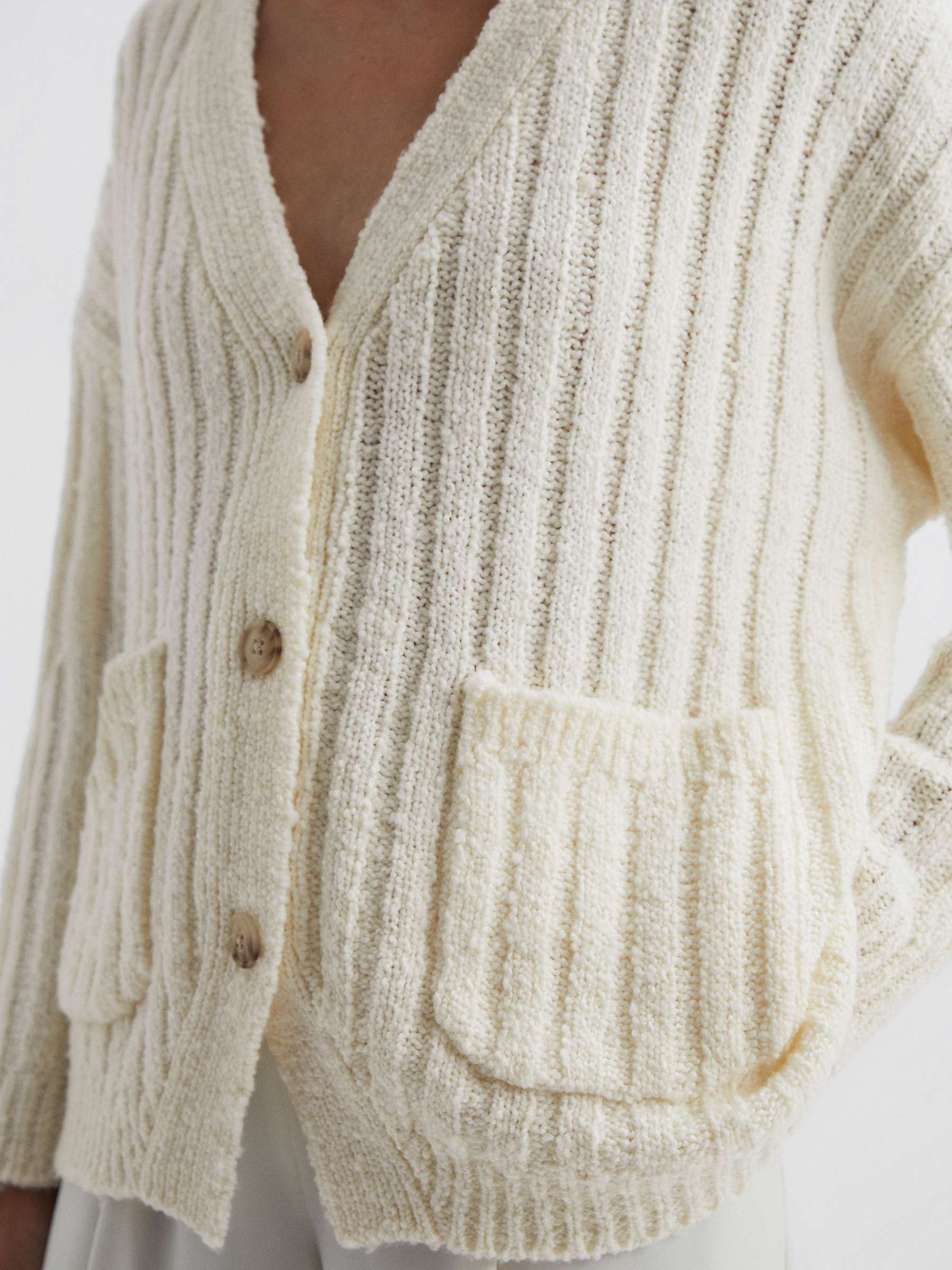 Buy Reiss Annie Relaxed Fit Ribbed Wool Blend Cardigan, Neutral Online at johnlewis.com