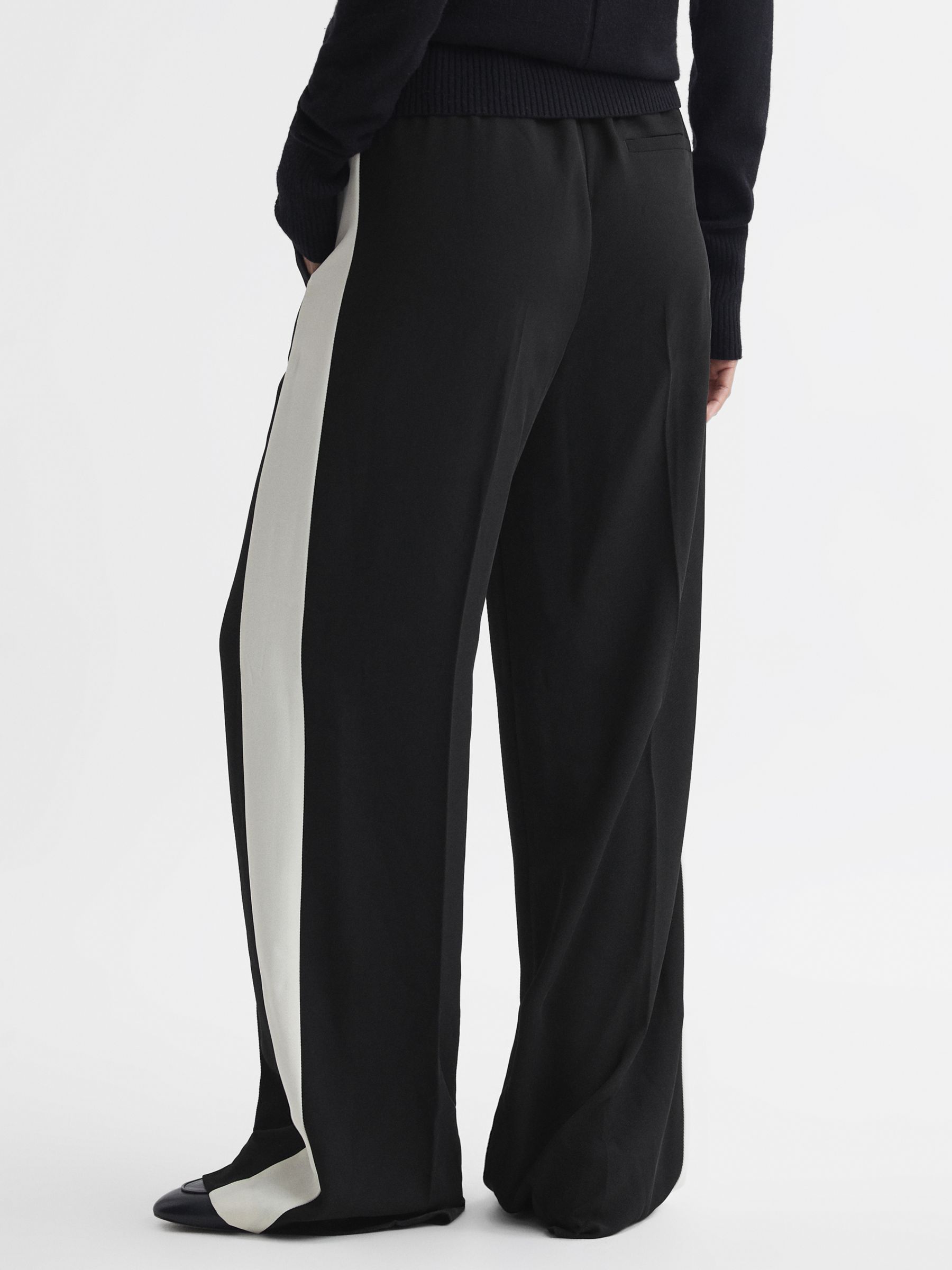 Reiss Petite May Stripe Wide Leg Trousers, Black at John Lewis & Partners