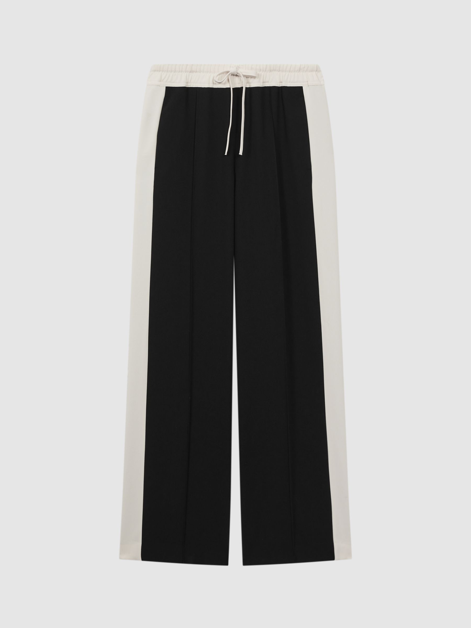 Bershka tie waist wide leg linen trousers in black