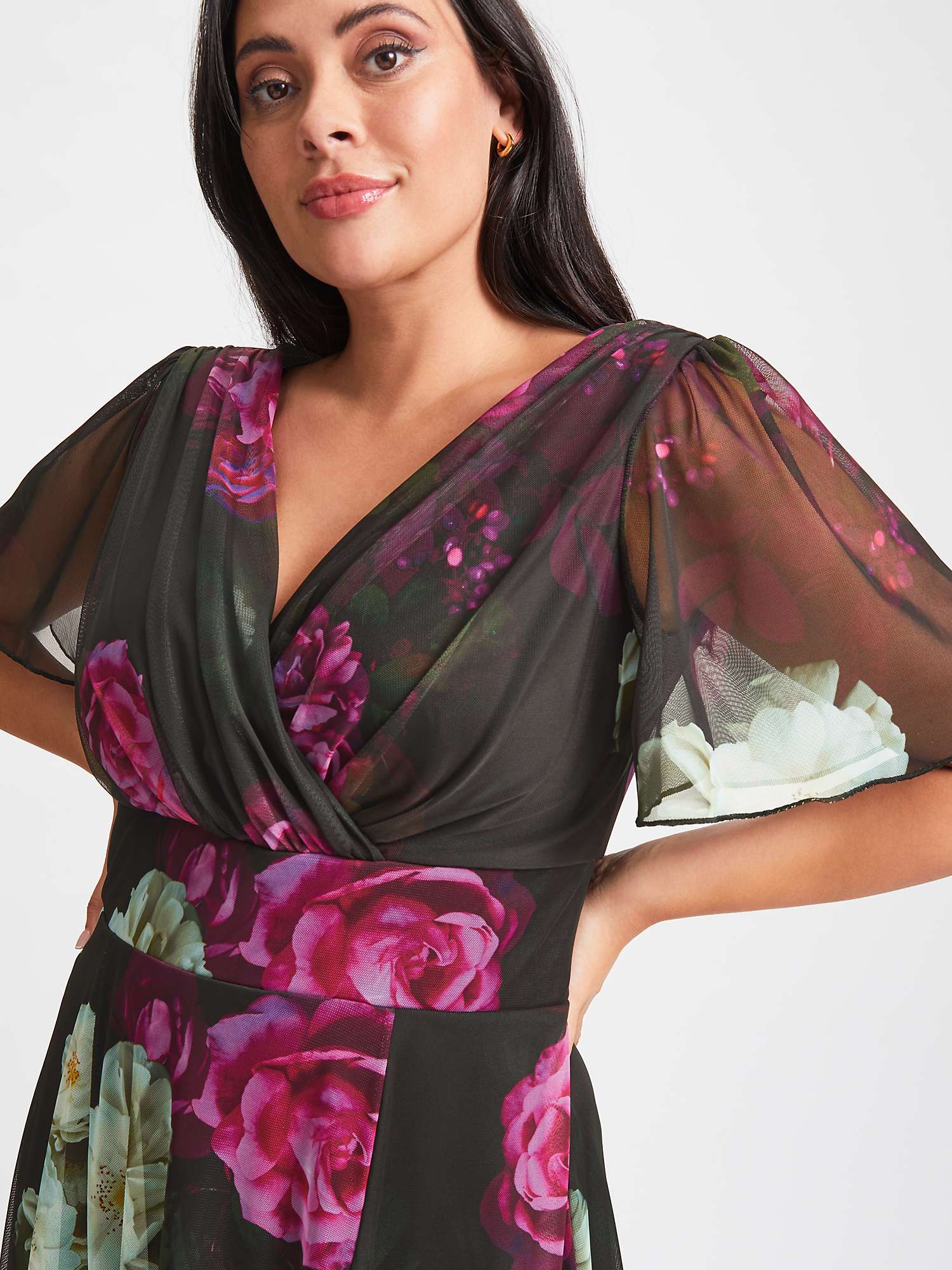 Buy Scarlett & Jo Isabelle Angel Sleeve Maxi Dress, Black Fuchsia Online at johnlewis.com