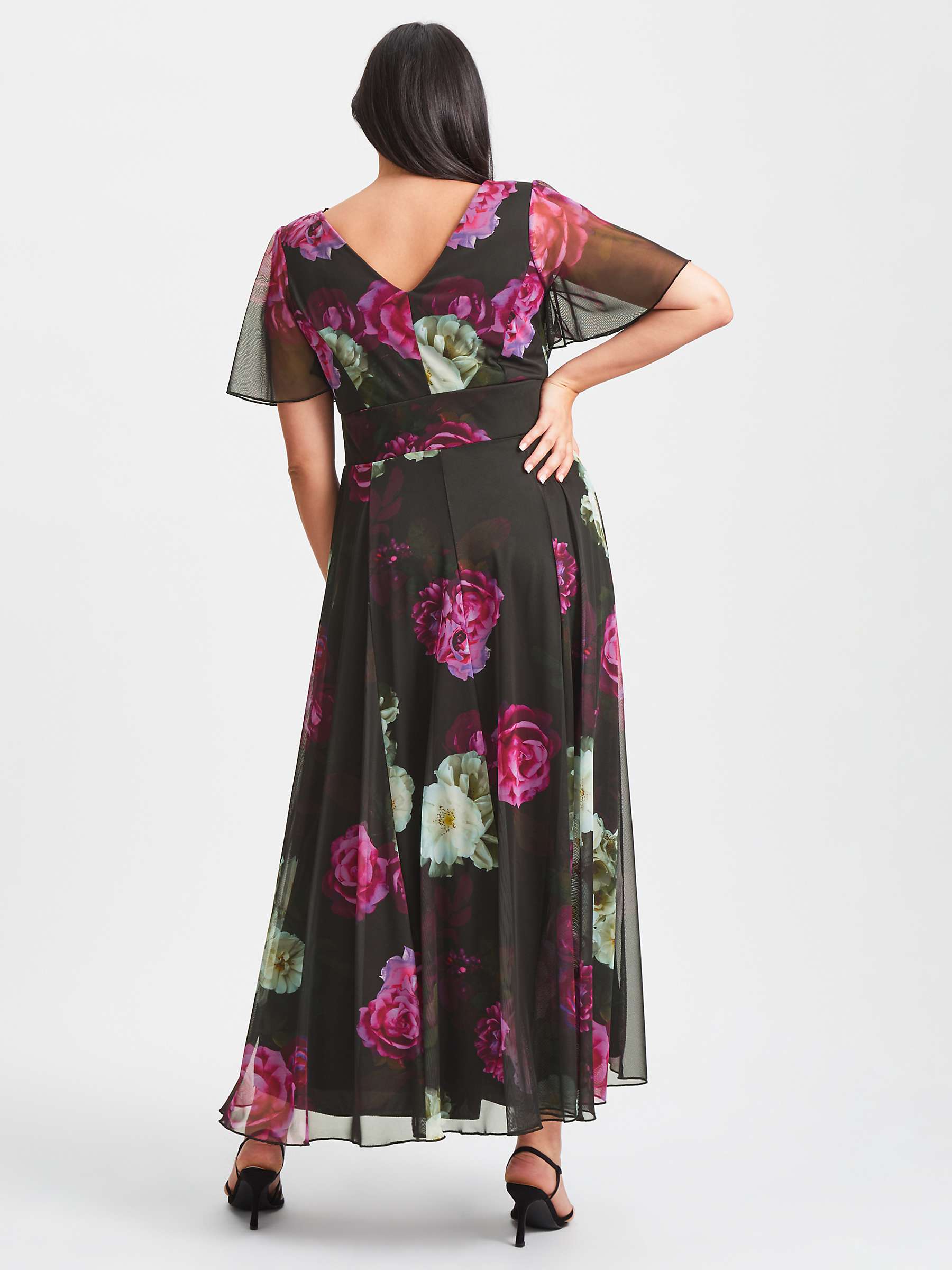 Buy Scarlett & Jo Isabelle Angel Sleeve Maxi Dress, Black Fuchsia Online at johnlewis.com
