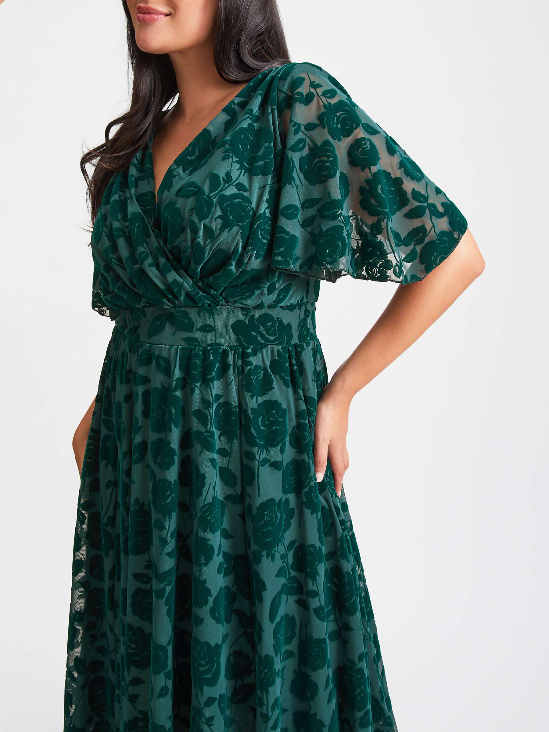 Buy Scarlett & Jo Julie Hanky Hem Midi Dress, Dark Green Flock Online at johnlewis.com