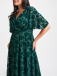 Scarlett & Jo Julie Hanky Hem Midi Dress, Dark Green Flock