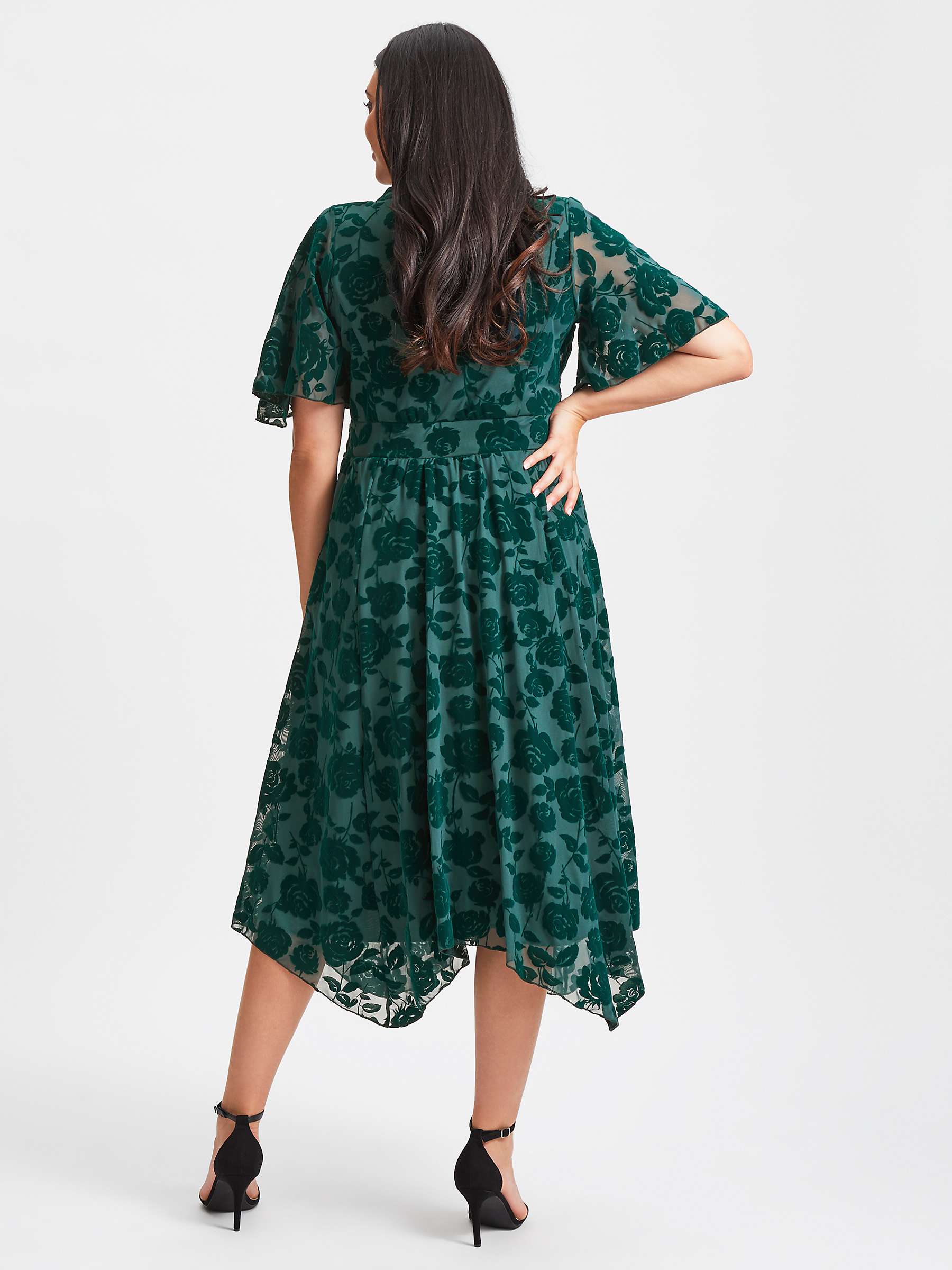 Buy Scarlett & Jo Julie Hanky Hem Midi Dress, Dark Green Flock Online at johnlewis.com