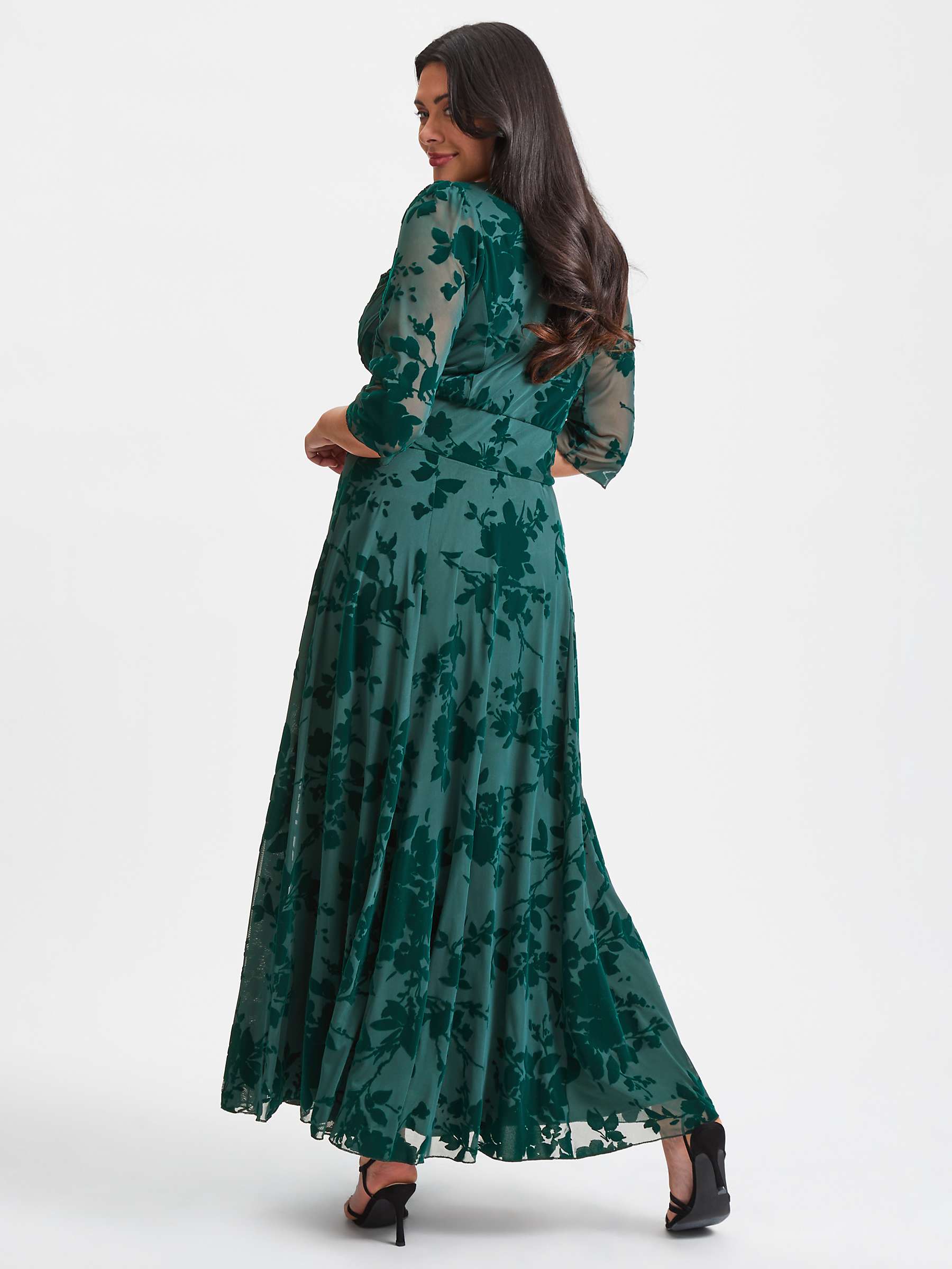 Buy Scarlett & Jo Elizabeth Mesh Maxi Gown, Dark Green Flock Online at johnlewis.com
