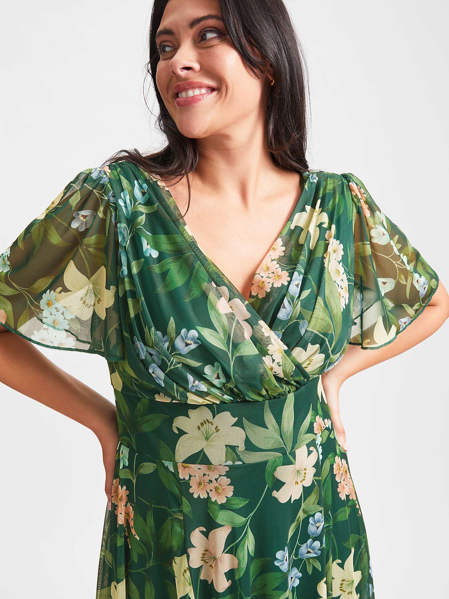 Buy Scarlett & Jo Isabelle Angel Sleeve Maxi Dress, Dark Green Multi Online at johnlewis.com