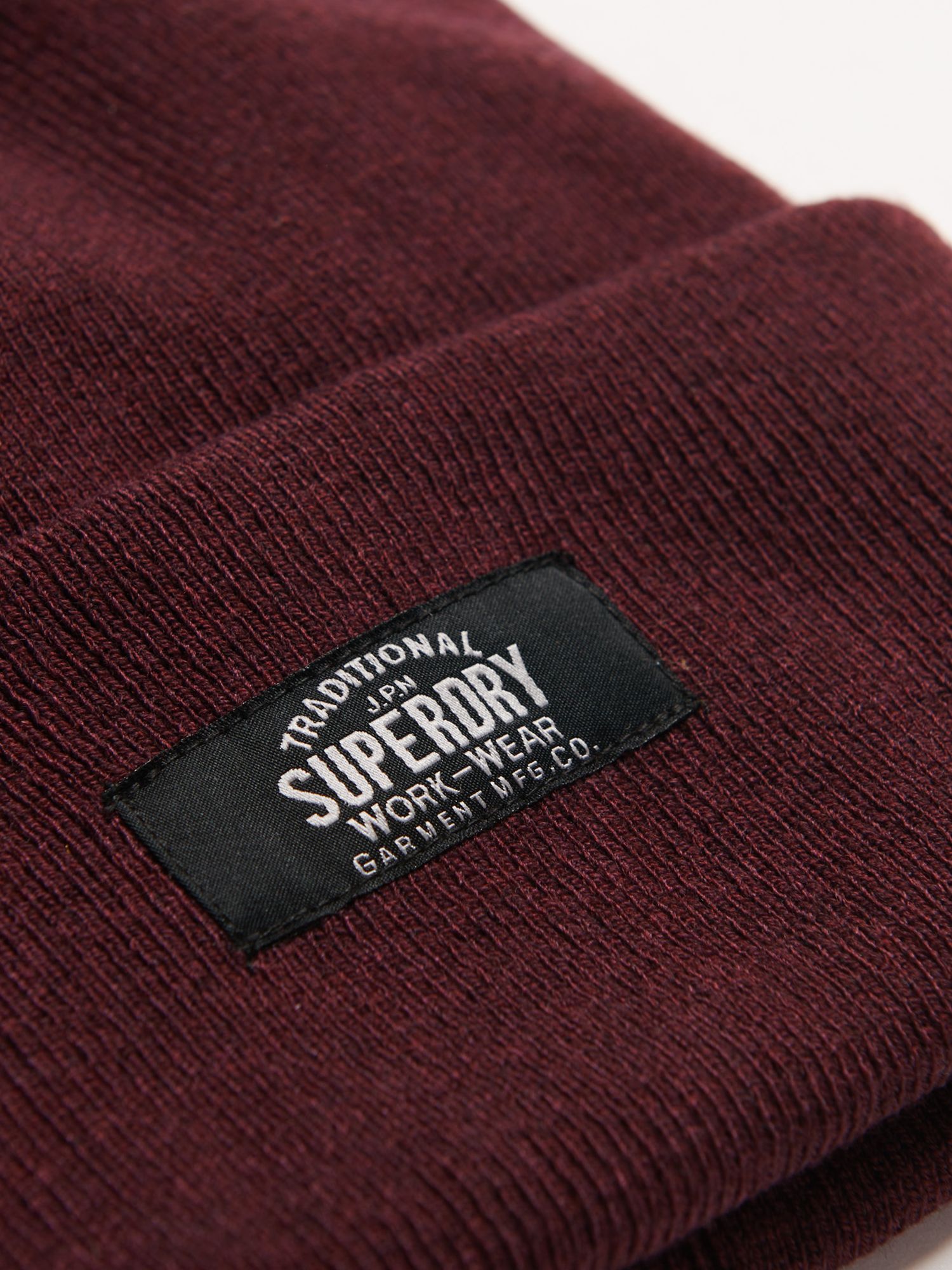 Superdry Classic Knitted Beanie Hat, Track Burgundy Marl at John Lewis ...