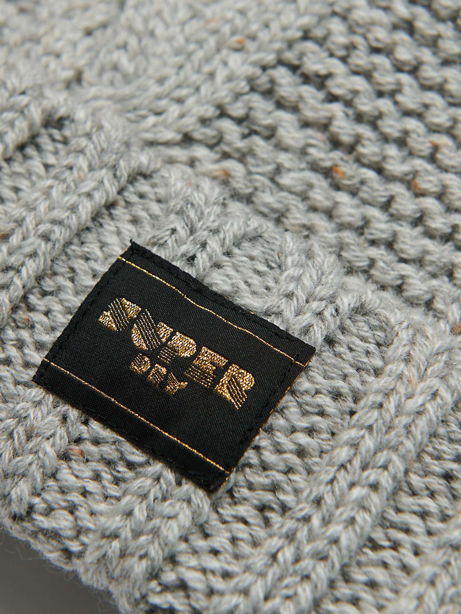 Superdry Cable Knit Beanie Hat, Ice Grey Fleck at John Lewis & Partners