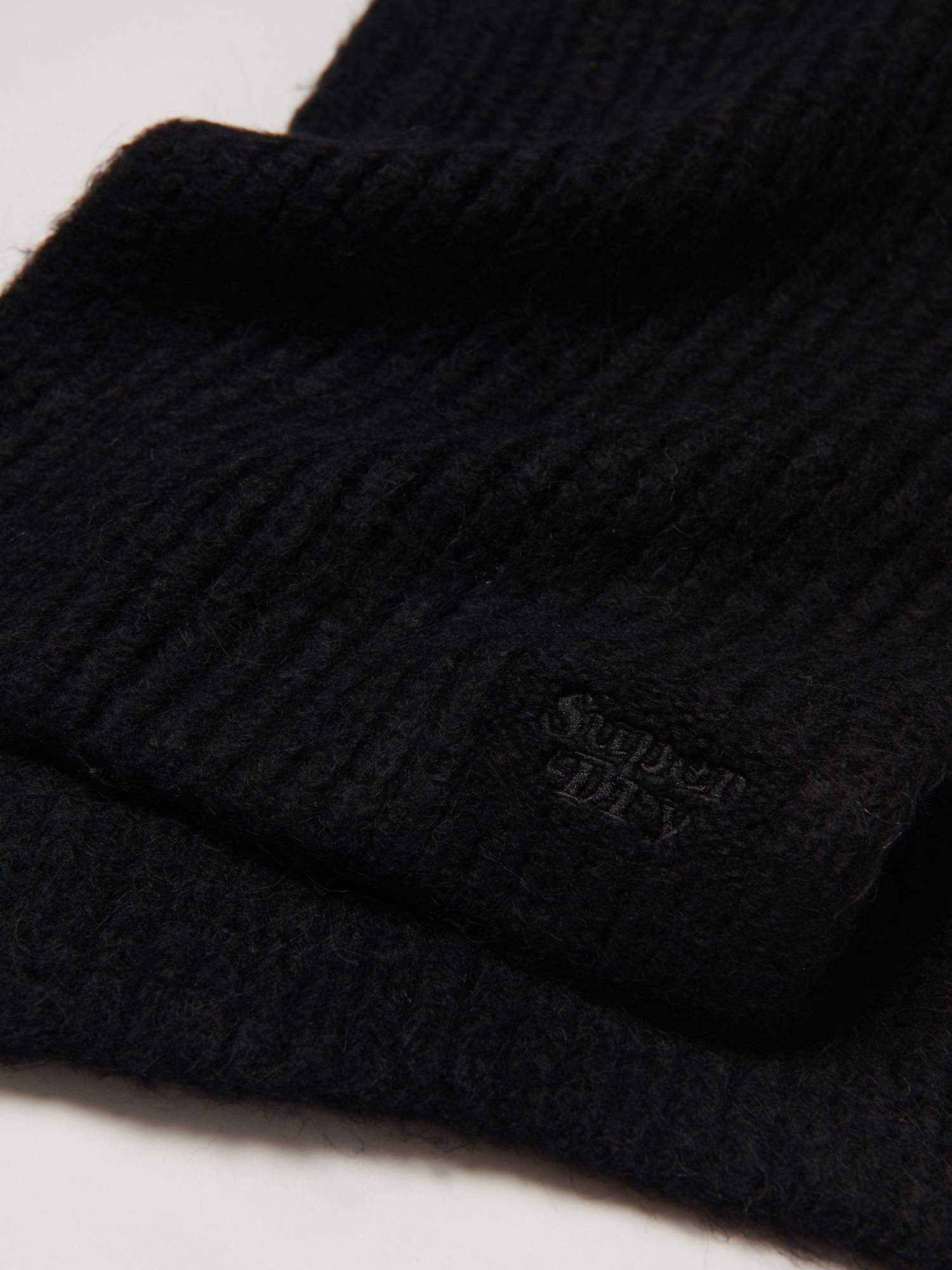 Superdry Ribbed Knit Wool Blend Scarf, Black at John Lewis & Partners