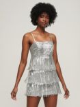 Superdry Fringe Cami Mini Dress, Silver, Silver