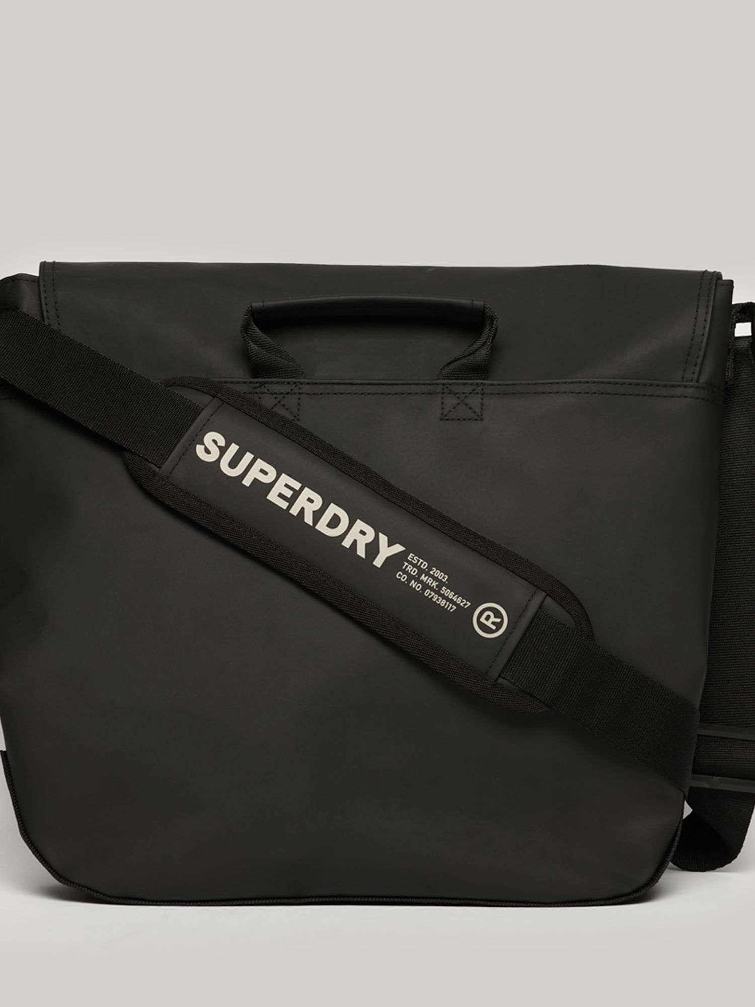 Superdry Logo Messenger Bag, Black at John Lewis & Partners