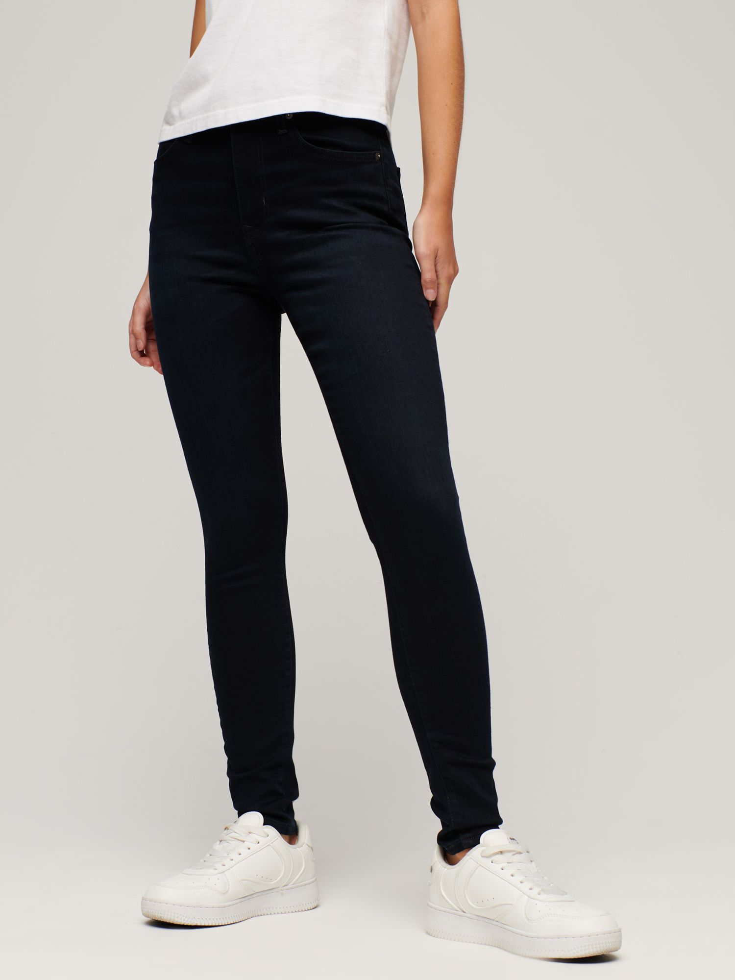 Superdry Organic Cotton High Rise Skinny Denim Jeans, Black, W30/L32