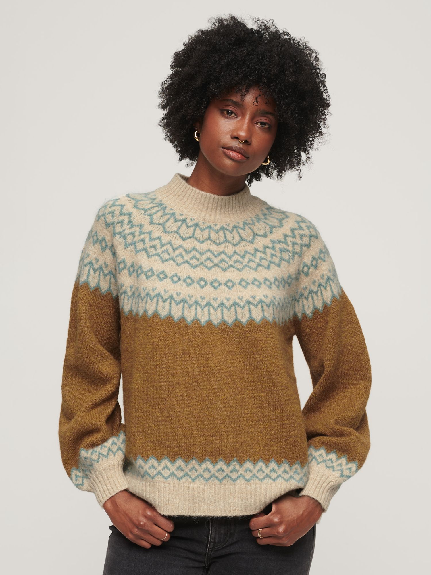 Buy Superdry Slouchy Fairisle Print Jumper, Caramel/Multi Online at johnlewis.com