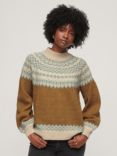 Superdry Slouchy Fairisle Print Jumper, Caramel/Multi