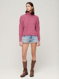 Superdry Twist Cable Knit Polo Jumper, Papaya Pink Twist