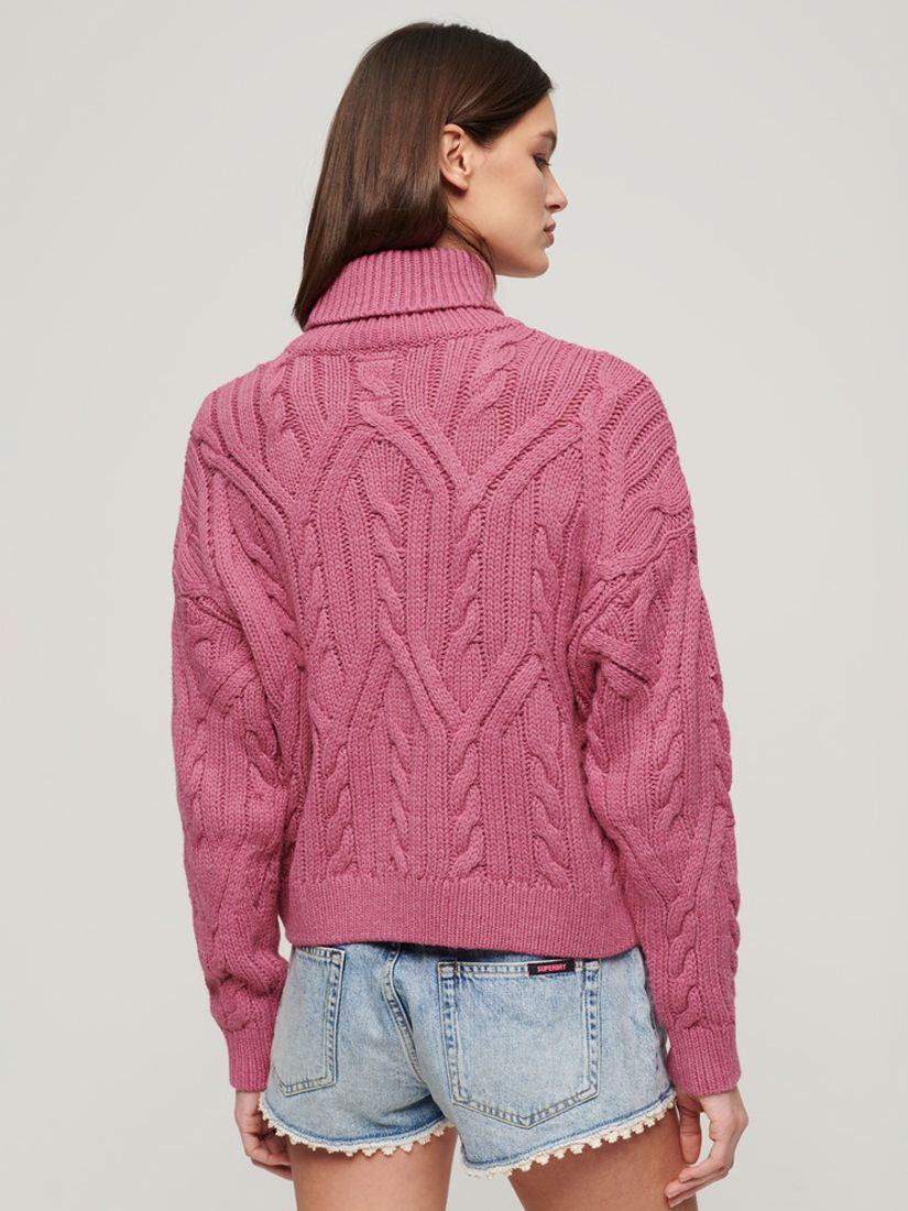Buy Superdry Twist Cable Knit Polo Jumper, Papaya Pink Twist Online at johnlewis.com