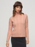 Superdry Cable Knit Roll-Neck Jumper, Nappa Pink Twist