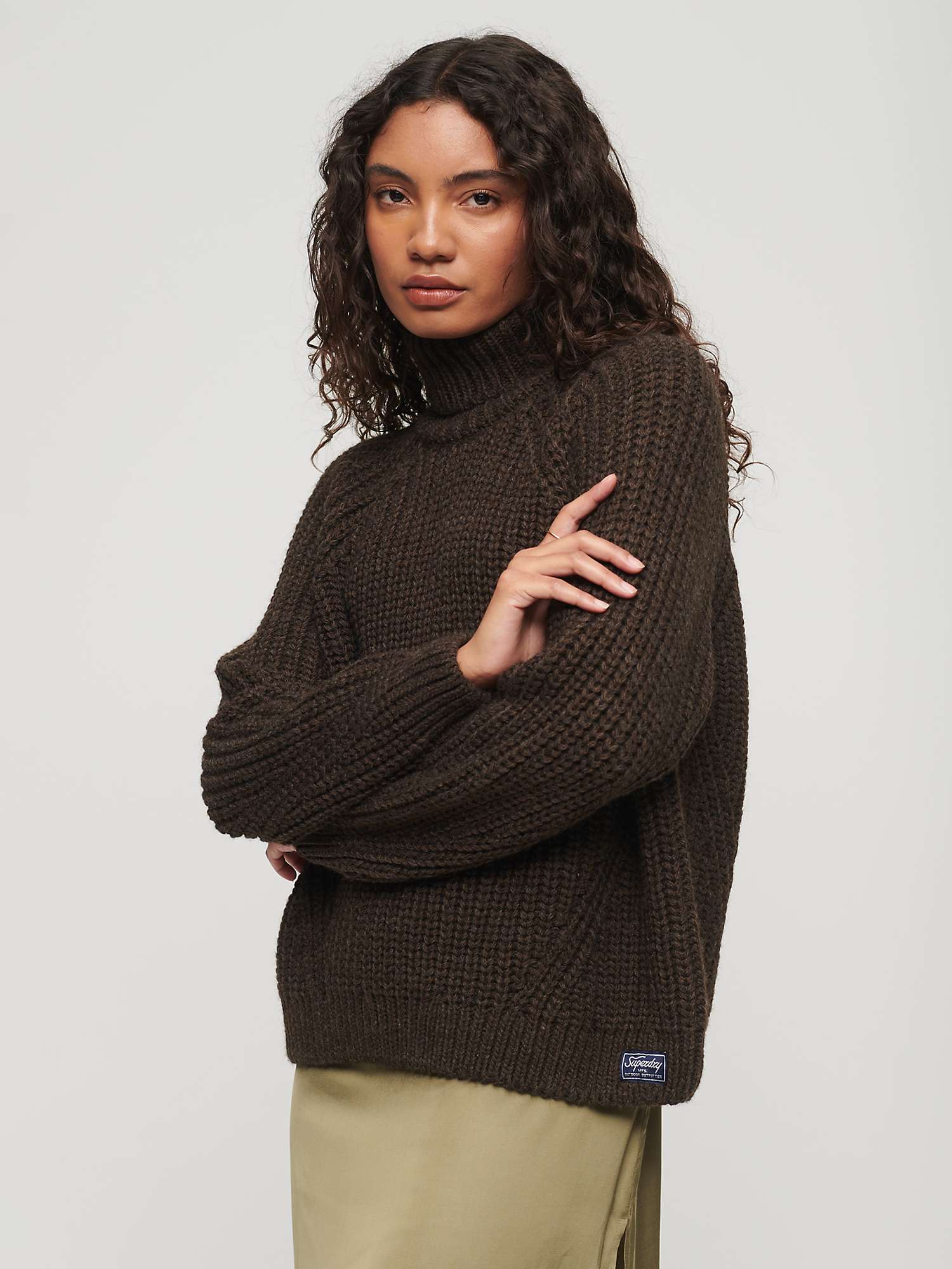 Buy Superdry Slouchy Stitch Roll Neck Wool Blend Jumper, Coco Marl Online at johnlewis.com