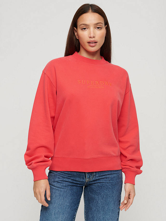 Superdry Embroidered Loose Crew Neck Sweatshirt, Active Pink