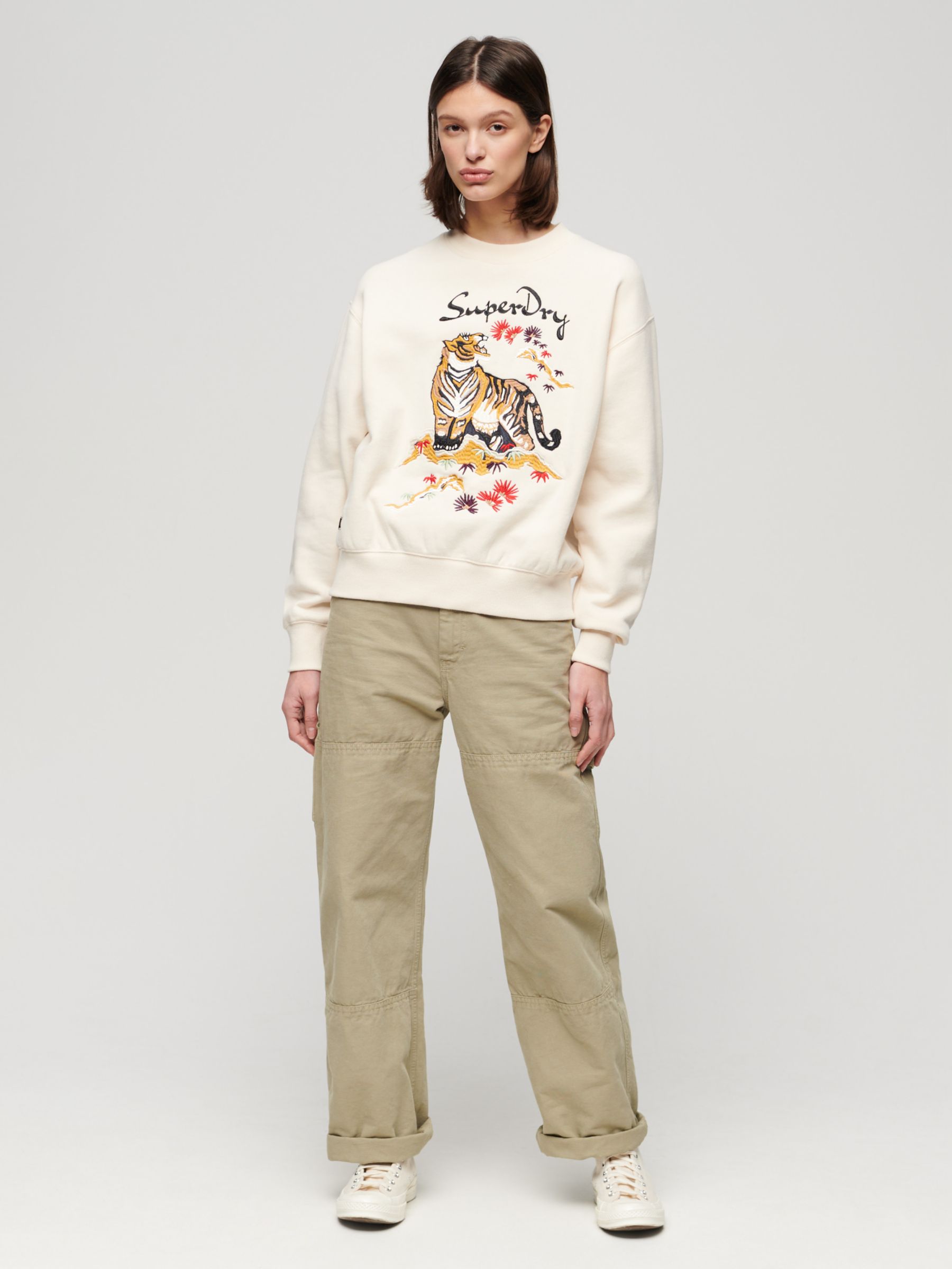 Buy Superdry Suika Embroidered Top, Oatmeal Beige Online at johnlewis.com
