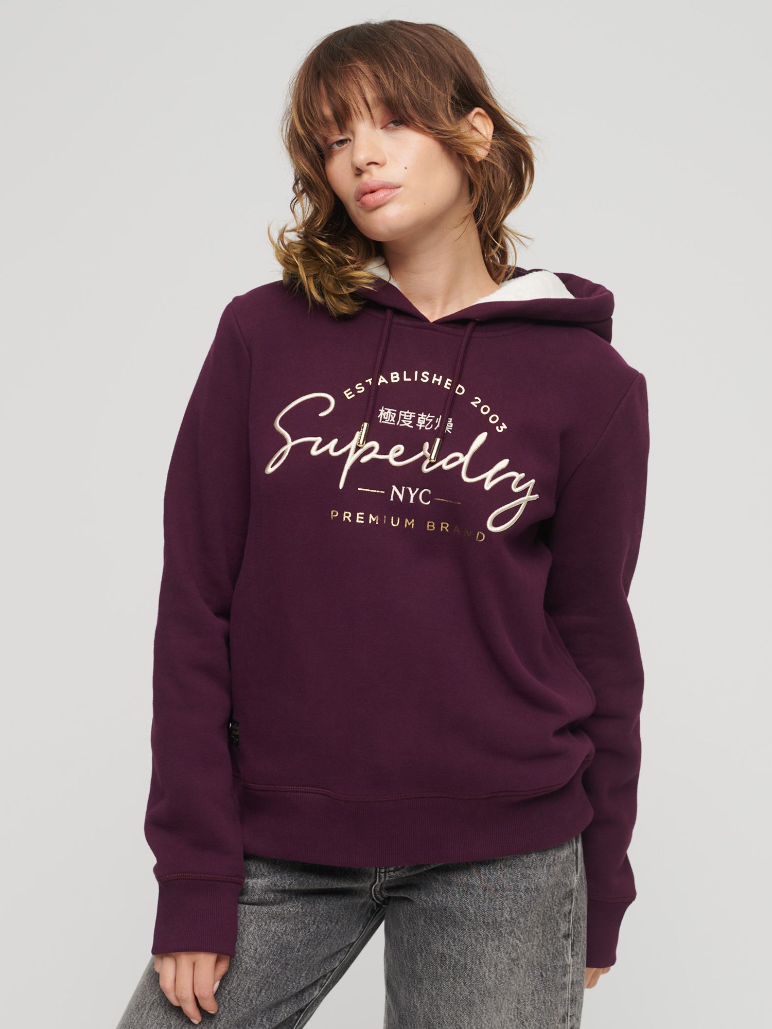 Superdry Luxe Metallic Logo Hoodie, Purple/Multi