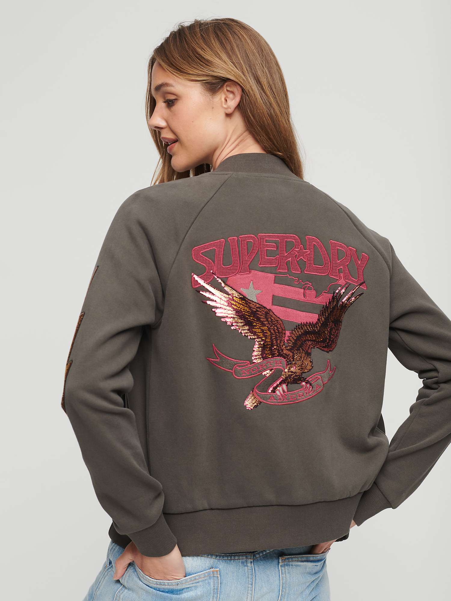 Buy Superdry 70s Lo-Fi Band Jersey Bomber Jacket, Vintage Grey Online at johnlewis.com