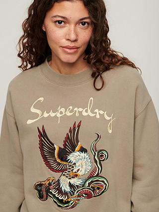 Superdry Suika Embroidered Jumper, Khaki Green
