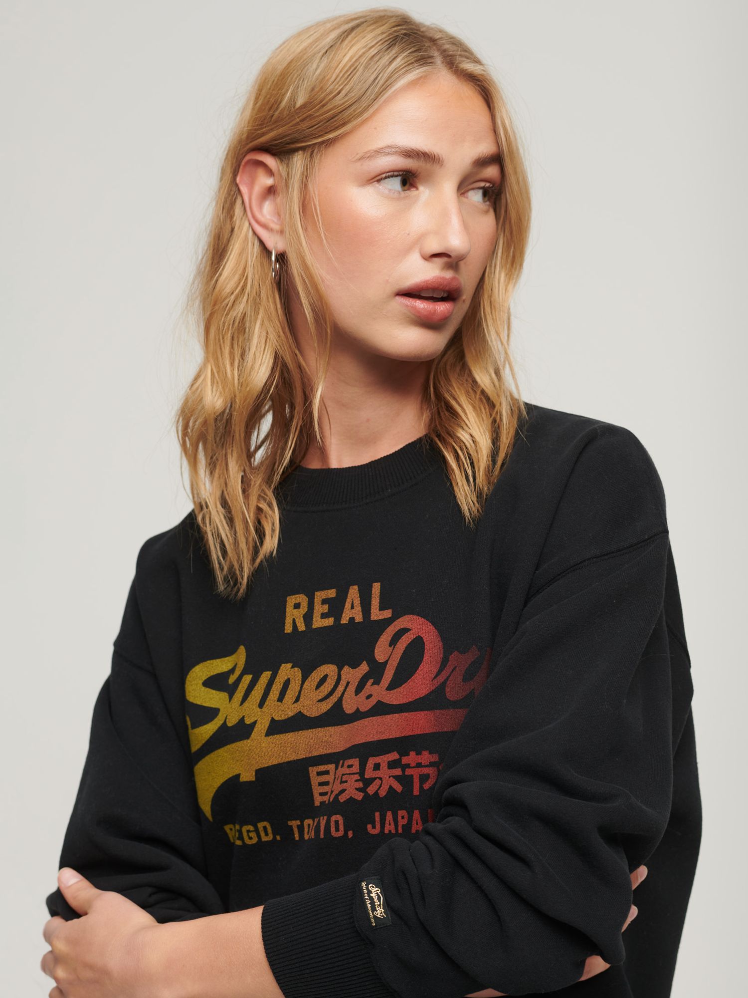 Superdry Tonal Vintage Sweatshirt, Nero Black Marl at John Lewis & Partners