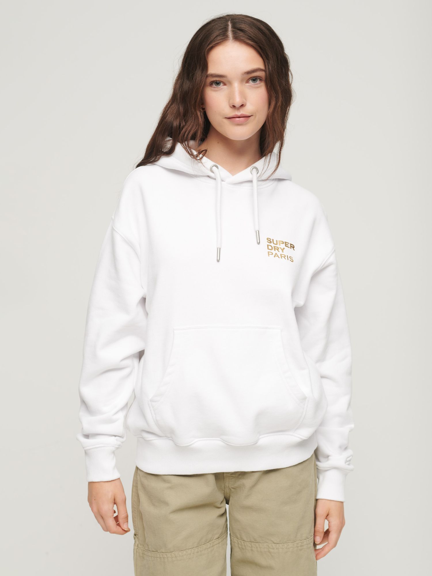 Superdry Sport Luxe Cotton Hoodie, Brilliant White at John Lewis & Partners